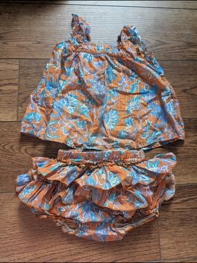 Arnhem Orange & Blue Floral‎ Ruffle Two-Piece Set